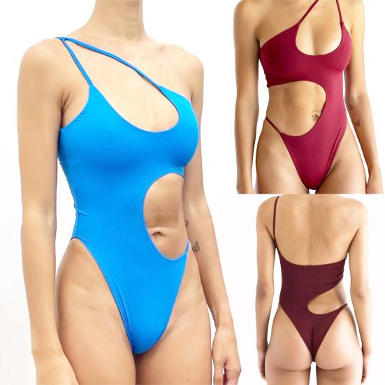 

Женский купальник сплошной цвет на одно плечо Спагетти с вырезом Леди Монокини