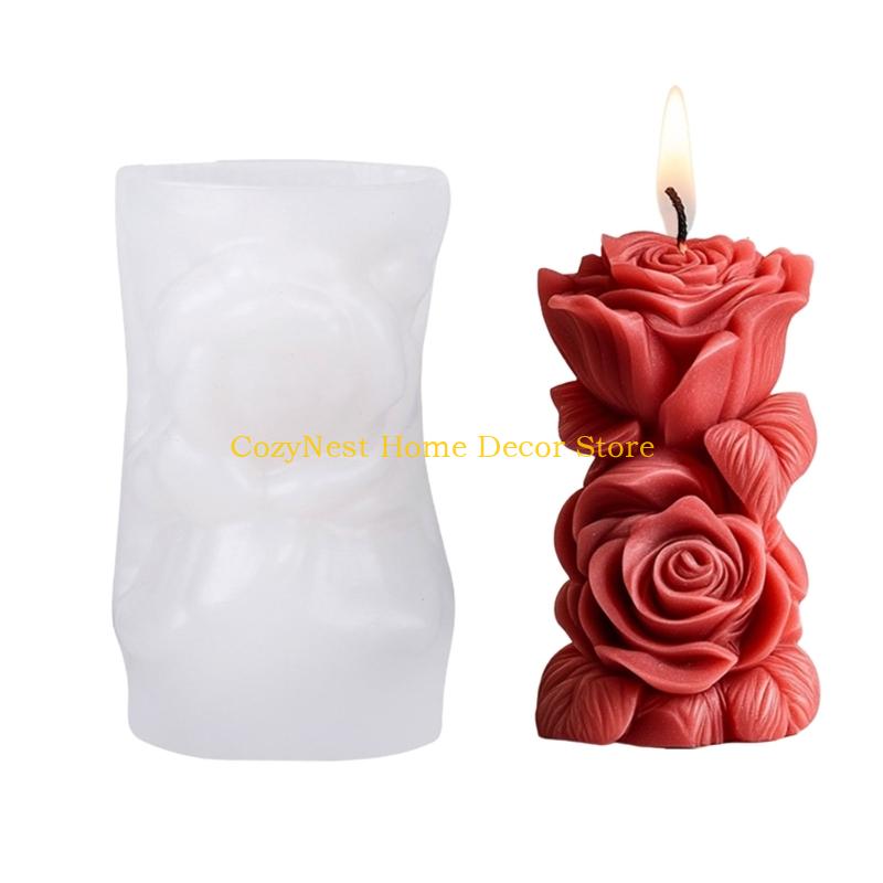 92MF Rose Flower Cylinder Silicone Molds for Candle Soap Home Decoration