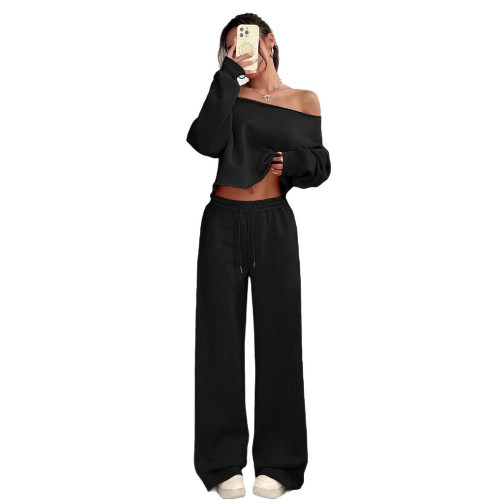 New Autumn and Winter Casual Loose Round-neck Long-sleeved Sweatshirt and Long Pants Set for Women