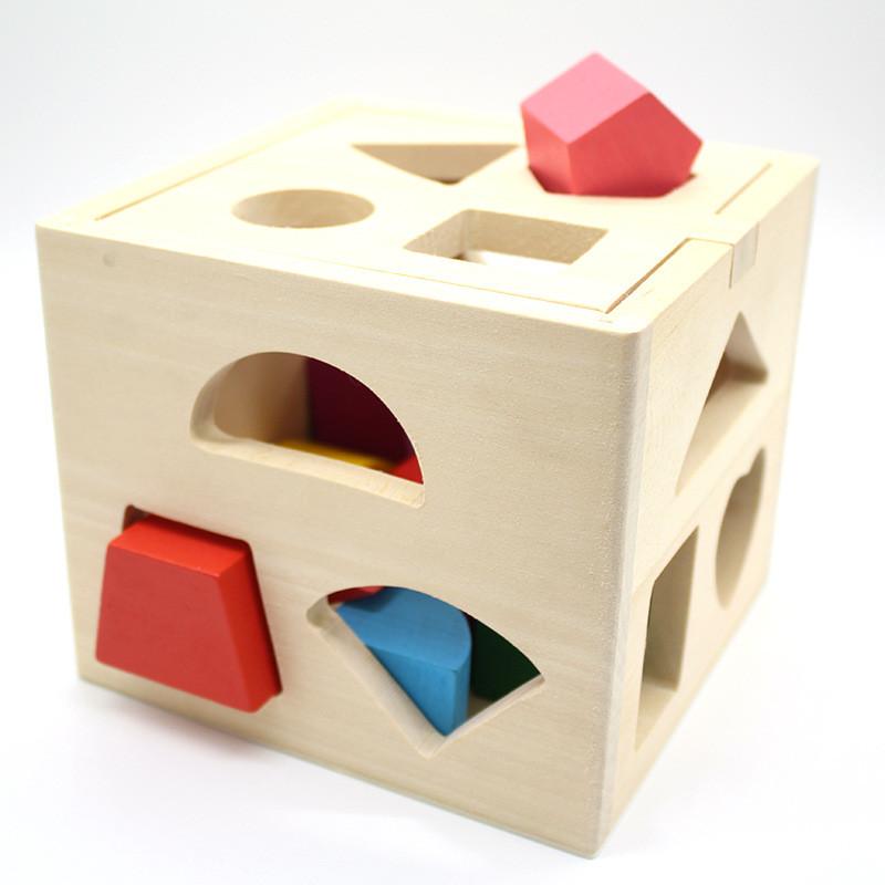 Shape Building Matching Blocks Toy Hollow Wooden Kids Educational Box Wooden