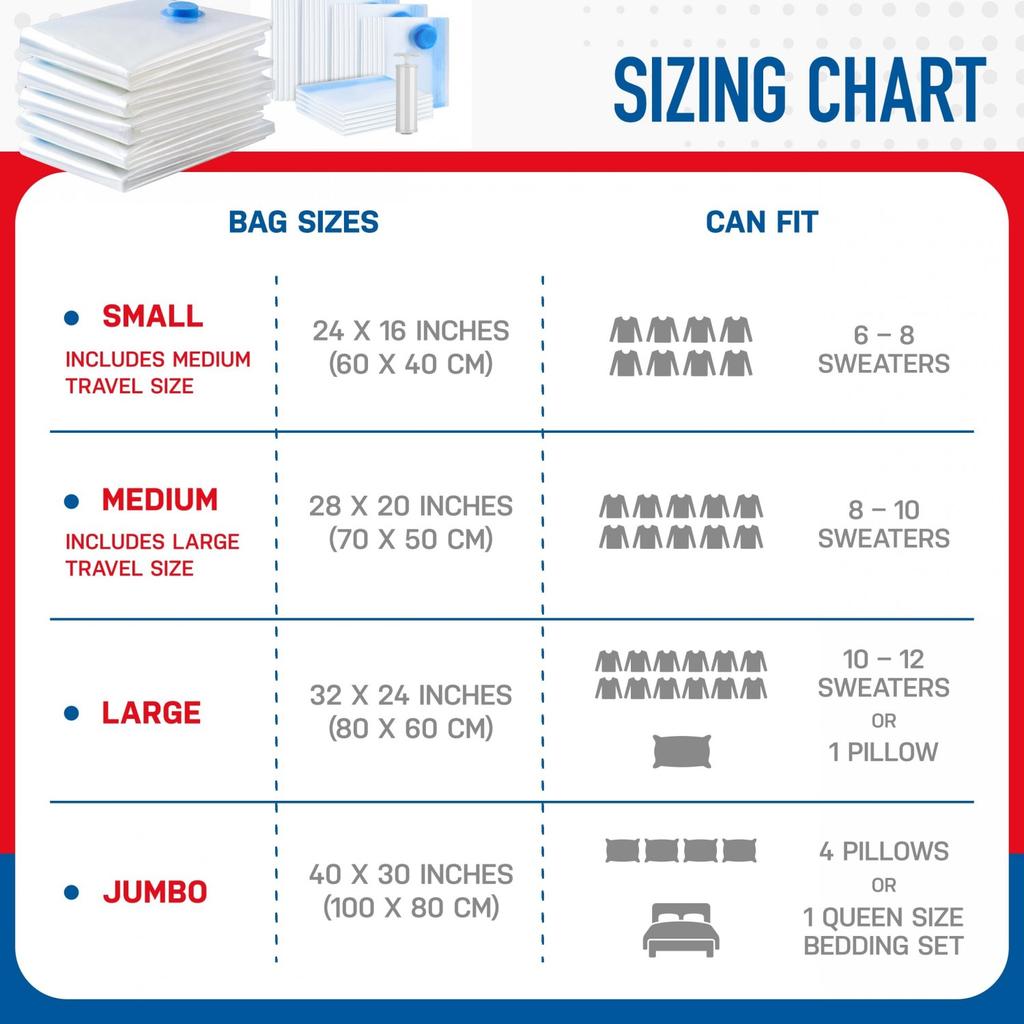 6 Pack Multiple Sizes Vacuum Storage Bags with Pump Big Moving Bags Vacuum Sealed Bags Organizer Space Saver Bags For Clothes