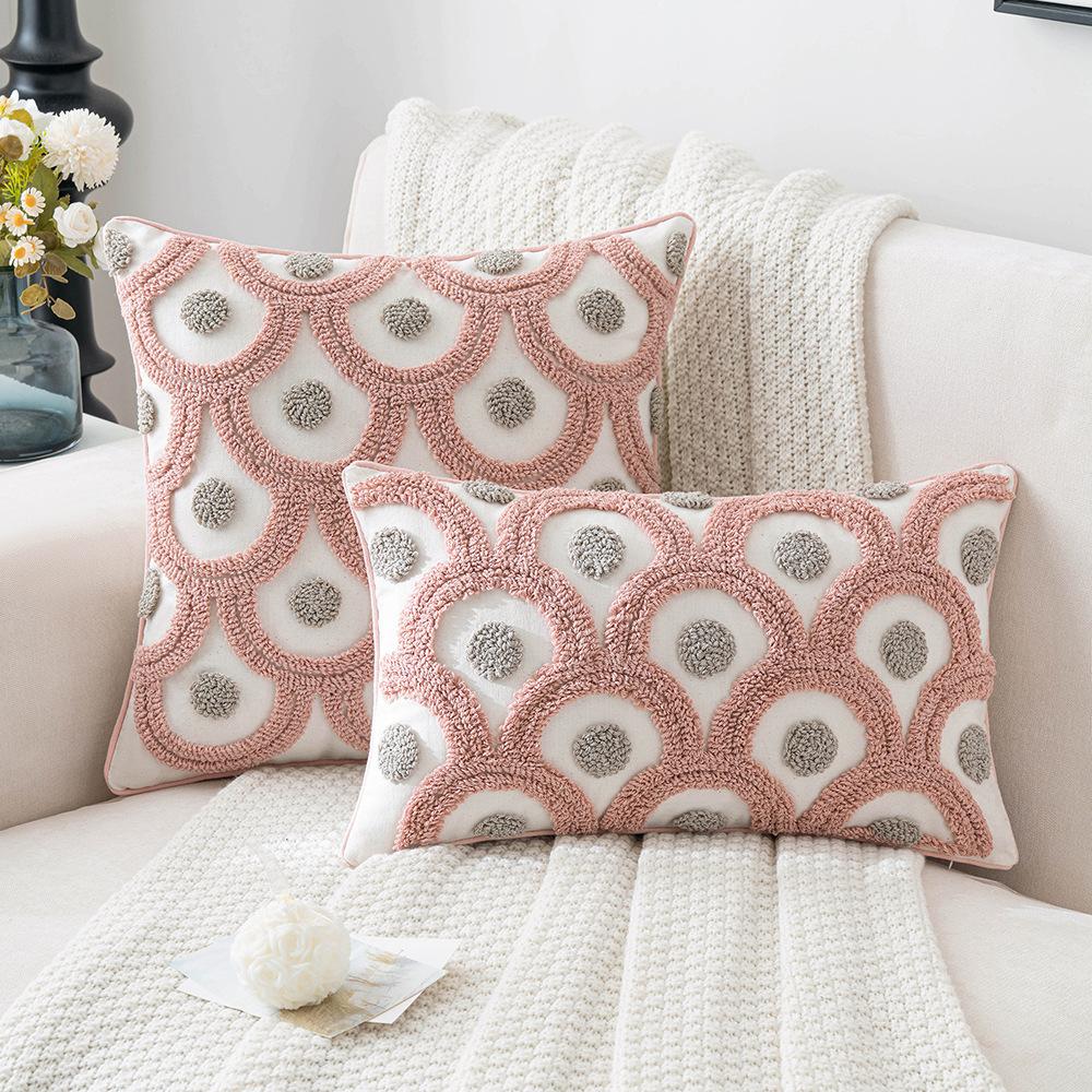 Housse de coussin géométrique touffetée style INS – Housse de coussin décorative douillette nordique et pastorale pour canapé, salon et ambiance intérieure 30x50cm beige