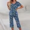 2 Piece Sets For Women Short Sleeve Top And Pants With Pockets Workout Soft Floral Print Sets