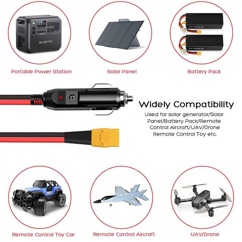 12AWG 1.5m/5FT XT90 Male To Car Cigarette Lighter Extension Charging Cable for Baseus 500W Car Inverter FPV Model RC Battery.