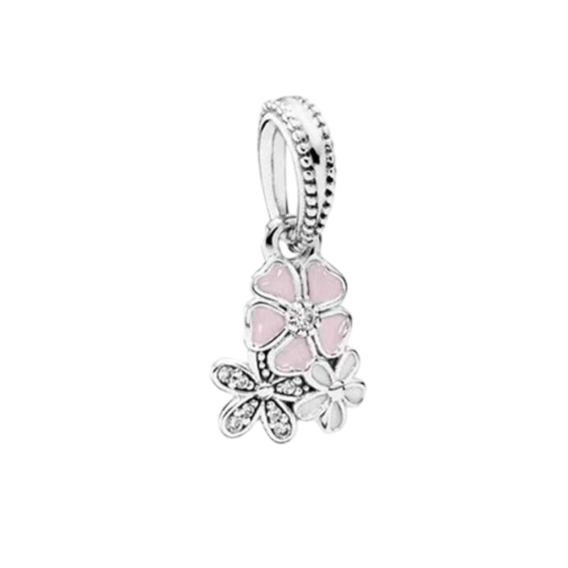 Pink Flowers Series Charm Beads Daisy Flower Clip Cherry Blossom Rose In Bloom Fit Original Bracelets Diy Jewelry Gifts