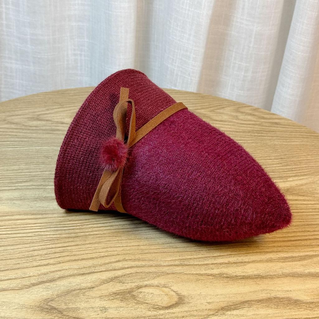 Hat Women's Autumn and Winter Bow Bucket Hat Dome Basin Hat British Retro Top Hat
