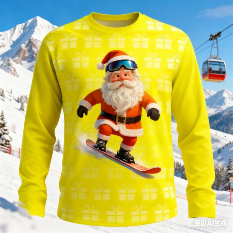 Christmas Men's long sleeved T-shirt Santa Claus pattern print t shirt for man New Year men's round neck T-shirt Men's clothing