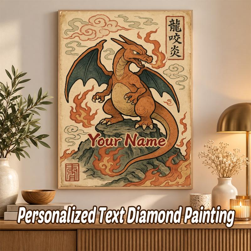 Charizard Custom Name Diamond Painting Personalized 5D Full Drill DIY Diamond Art Home Decor