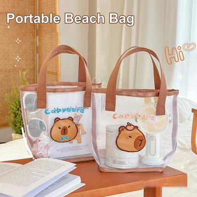 Bolsa de Playa de Malla con Asa Reforzada Gran Capacidad Dibujos Impermeable A Prueba de Arena Bolso de Playa Grande Bolsa de Piscina Accesorios