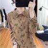 Korean Retro Fashion Women Floral Printed Long Sleeve Blouse Cotton Linen Top Autumn Shirt Digital Design