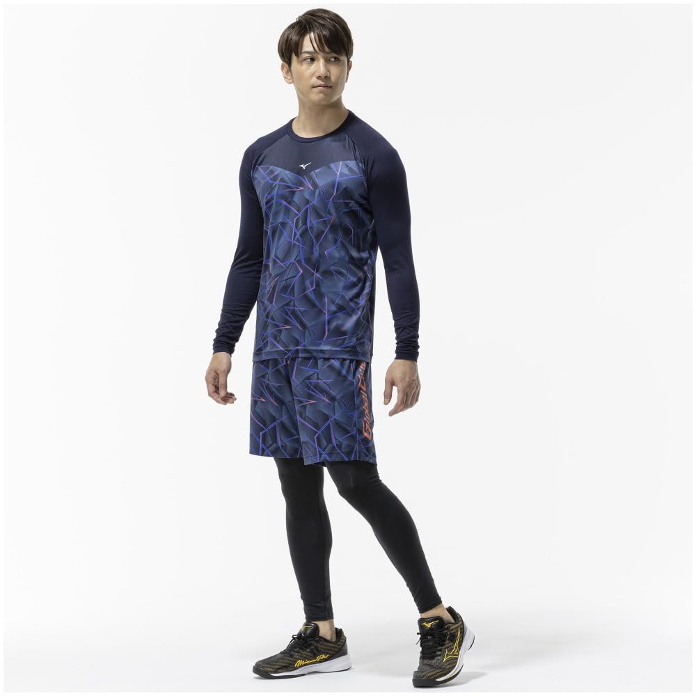Mizuno Global Elite Graphic Undershirt Long 12JADP88 XO Size Navy Baseball/Softball (Low Neck, Sleeve)