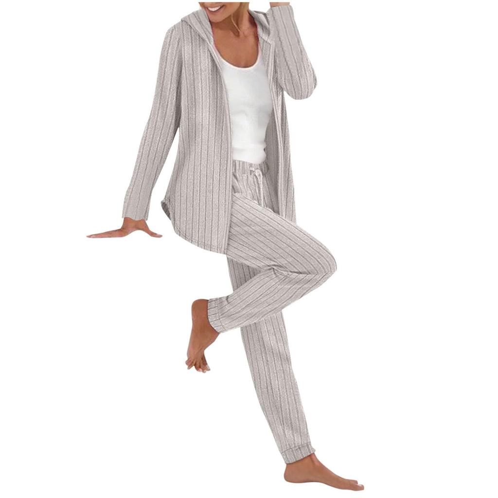 Womens Ribbed Knit Sets 2 Piece Outfits Long Sleeve Zip Tracksuit