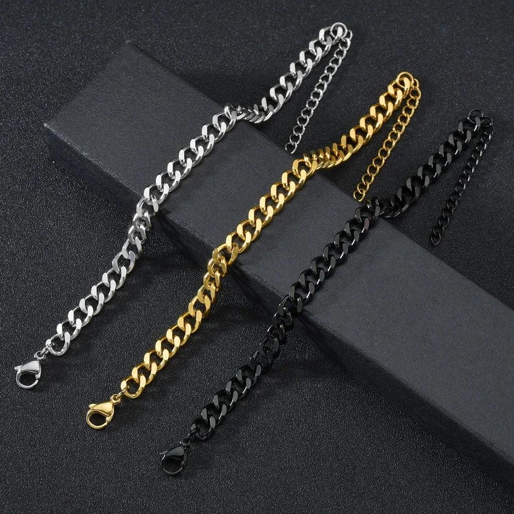 3.5-7MM Braccialetti a Catena in Acciaio Inossidabile per Uomo Donna Punk Maglia Cubana Maglia a Maglia Grossa Bangle Moda Festa Gioielli Che Non Sbiadiscono Mai
