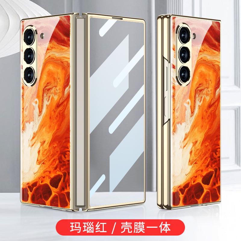 Luxury Plating Painted Glass Case for Samsung Galaxy Z Fold 7 6 Back Screen Glass Protective Cover for Galaxy Z Fold7 Case