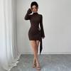 Spring Knit Texture Solid Color Slim Fit Flattering Metal Buckle Dress Mature Style French Retro Patchwork Slim Sexy Elegant Women Maxi Dress