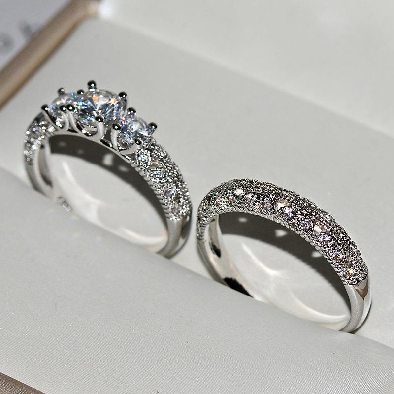 High Quality White Zircon Couple Stackable Rings Wedding Party Engagement Ring Jewelry Gift for Women Anniversary