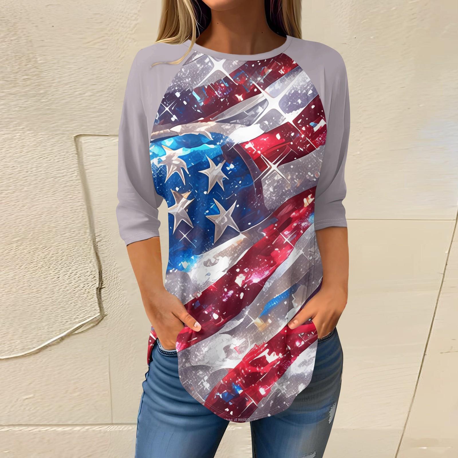

Women s Fashion Casual Going Out Tops Printed Raglan Sleeve 3/4 Sleeve Pullover Round Neck Tops M Кіновар