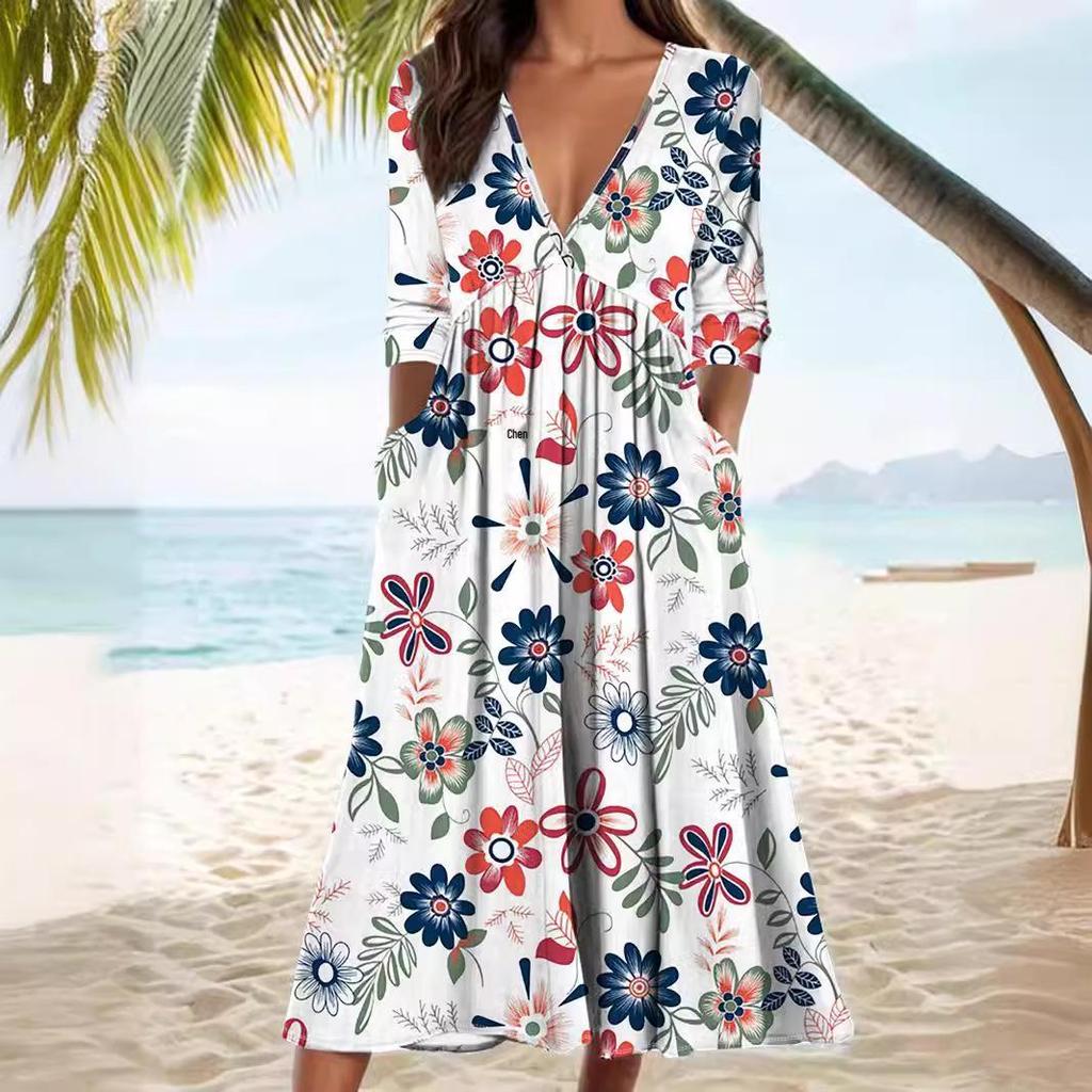2024 Cross-Border Seasonal Long-Sleeve Printed Casual Dress