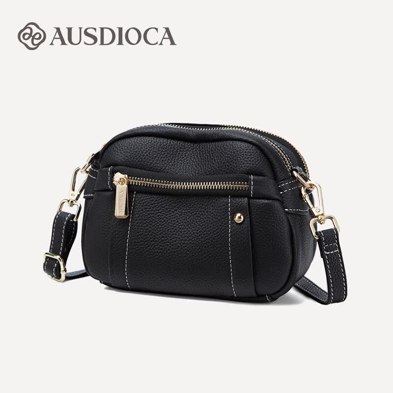 AODIJIA 2026 Genuine Leather Round Crossbody Bag for Women