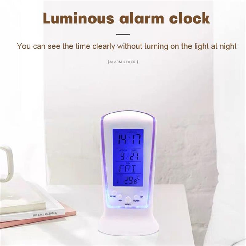 1Pcs White 510 Mini Small Alarm Clock Led Luminous Music Alarm Mute Lazy Electronic Clock with Temperature Alarm Clock