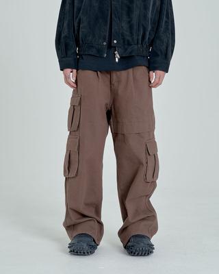 INEXCIS Non-Faded Wide Cargo Pants (Brown)
