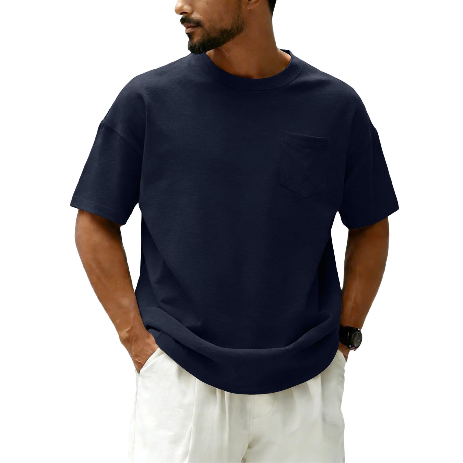 Men s Loose And Casual Round-neck Short-sleeved Top L тёмно-синий