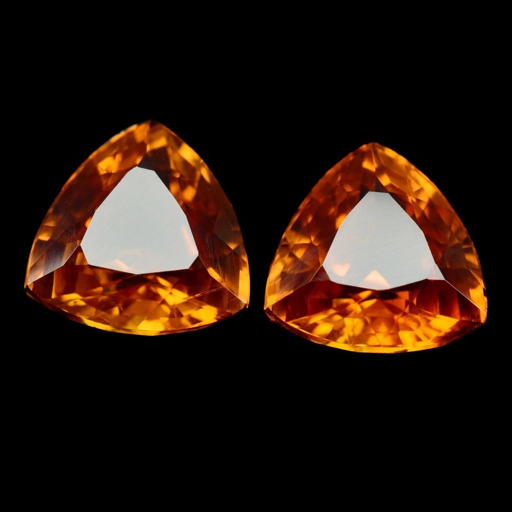 16 Ct Golden Shiny pair NATURAL Orange SAPPHIRE Trillion Cut CERTIFIED Gemstone