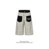 Vintage Leopard Patch Pocket Jeans Loose Wide Leg Shorts Men Women Streetwear