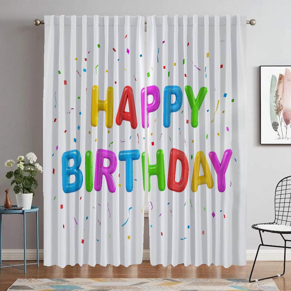 Happy Birthday Partition Home Interior Curtains for Living Room Blackout Curtain Tulle for Bedroom Halloween Decoration Shades