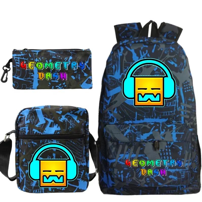 Funny Cartoon Geometry Dash Backpack 3pcs Set Students School Bags School Girls Boys Sports Bookbag Edition Trendy Backpack