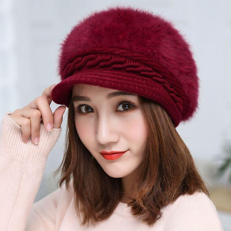 Women's Winter Korean Rabbit Hair Hat New Winter Duck Tongue Hat Thickened Warm Knitted Hat