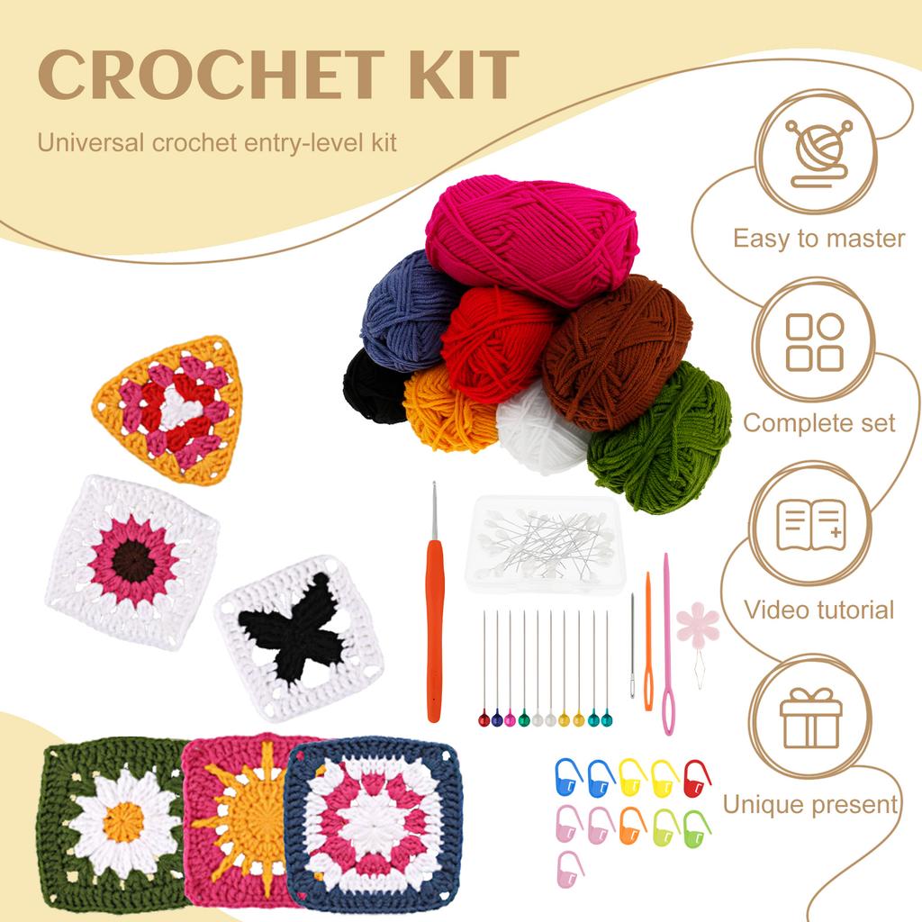 Crochet Kit for Beginners Crochet Starter Kit with 8 Yarns Complete Cup Mat Knitting Crochet Supplies with Step by Step Video