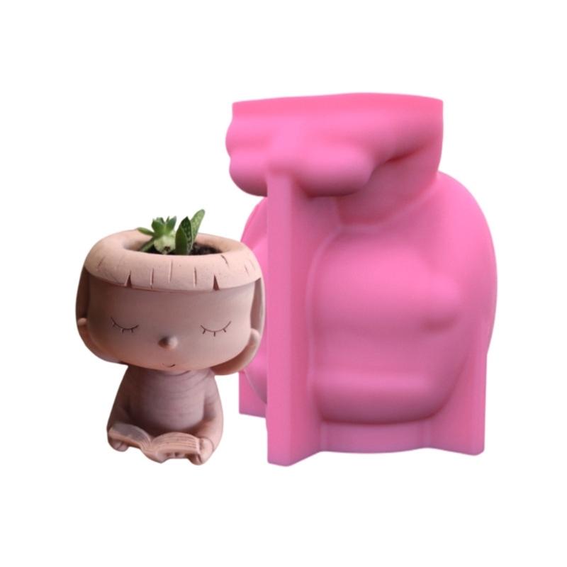 4×Head-Planter Silicone Mold Face Flower Pot Concrete Mold Girl Statue Planter Mold Face Flower Vase Epoxy Casting Mold