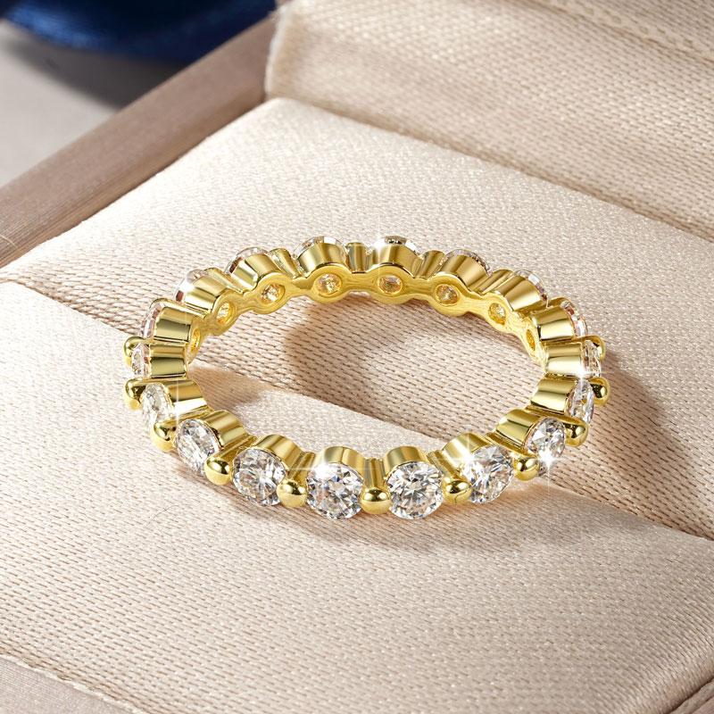 Ehhai GRA Certified 3mm Moissanite Full Eternity Band Engagement Stackable Ring for Women 14K Gold Filled Wedding Jewelry Gifts 4&Moissanite -3mm