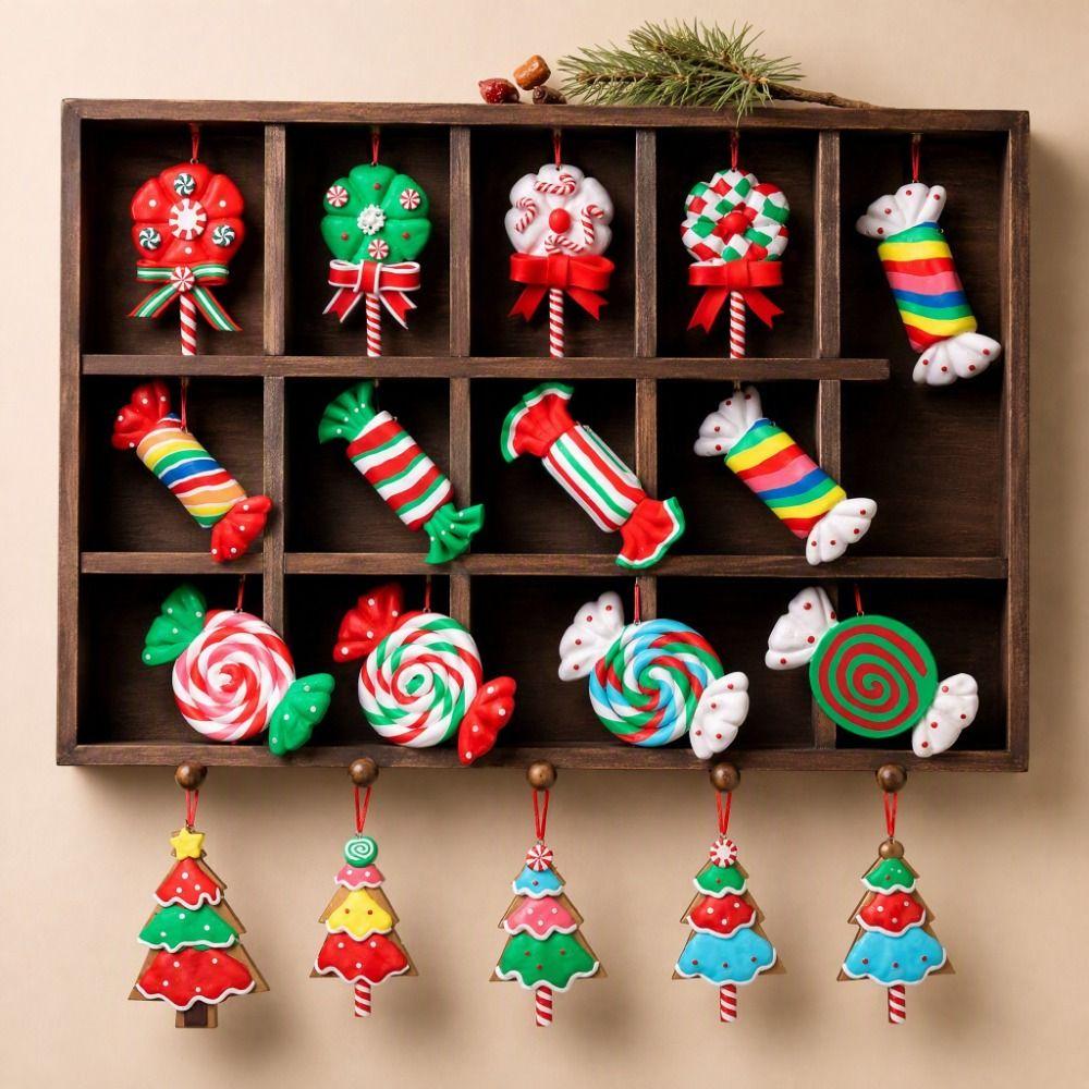 16/32pcs Wooden Mini Candy Cane Ornaments Tree Sweet Christmas Tree Decorations Colorful Hanging Ornaments Holiday Party