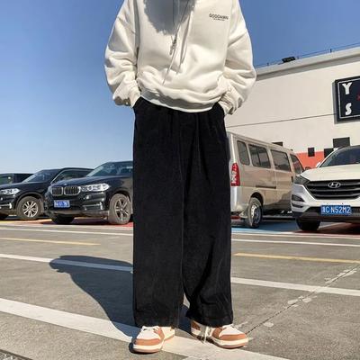 Black Wide Leg Casual Pants for Men Comfortable Daily Streetwear Loose Trousers
