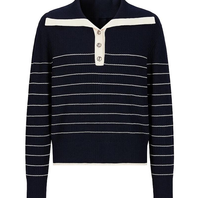 JUZI Annakou Women's Retro Striped Navy Collar Wool Knit Sweater