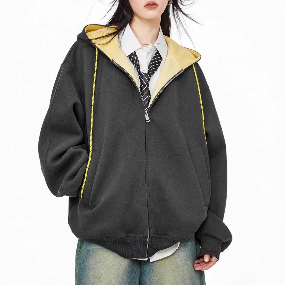 Unisex Retro Hooded Sweatshirt Jacket - Autumn 2025 Collection, Popular Loose-Fit Sport Cardigan Top