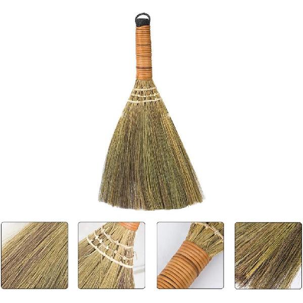 LIFKOME 2Pcs Indoor Grass Broom Whisk Broom Thai Handle Broomstick Sweeping Cleaning Tool Asian Handmade Craft Broom for Home Kitchen Bedroom