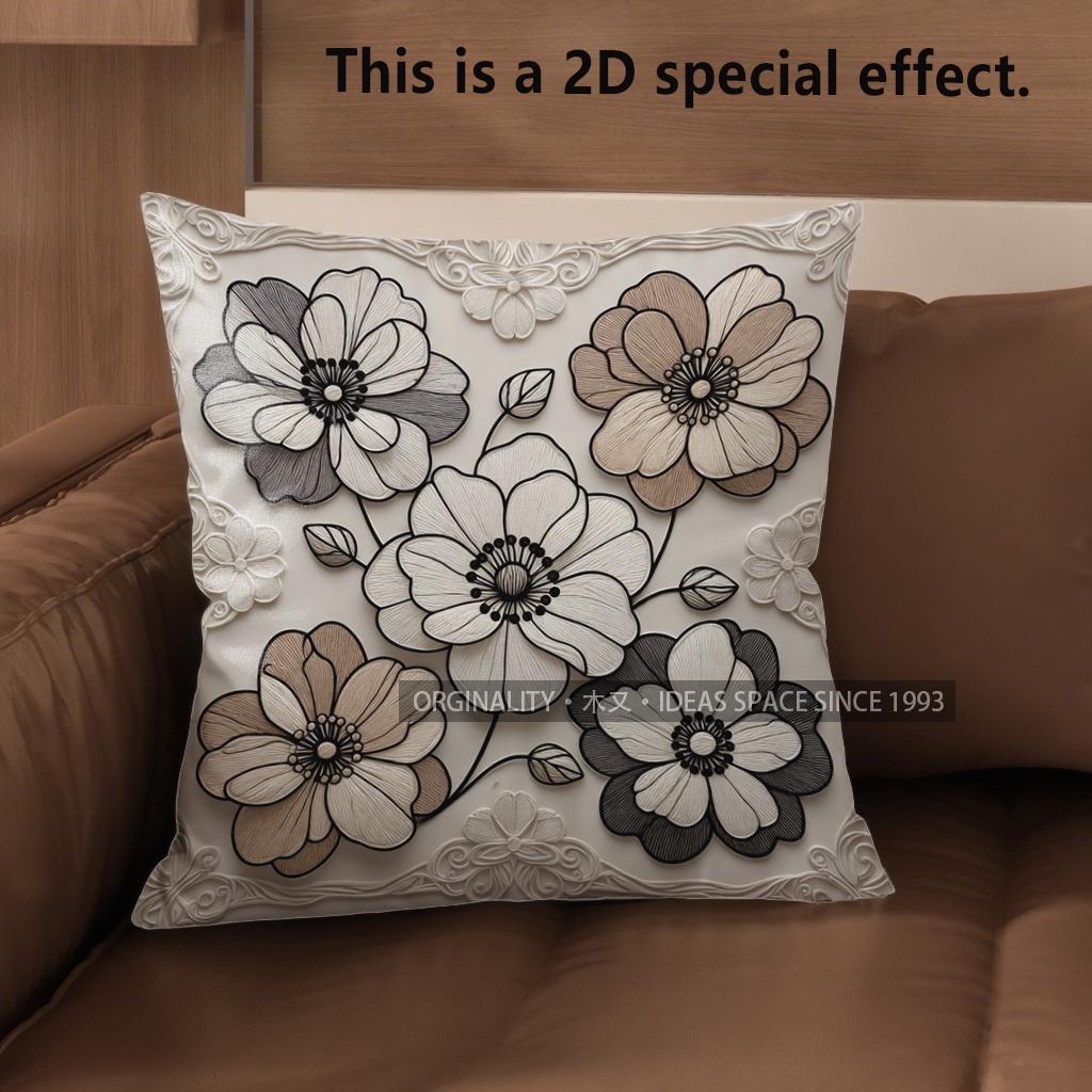 2D Floral Embroidered Pattern Decorative Pillow Covers Pattern Cushion Cover Suitable For Sofa Bedroom Car Pillow Cover