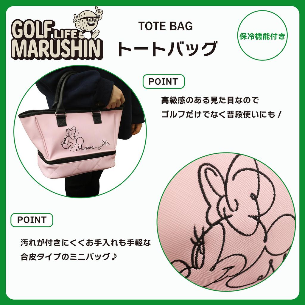 Marushin Tote Bag Disney Minnie Mouse Line Ribbon Round Bag Golf Cool Synthetic Leather 2335035600