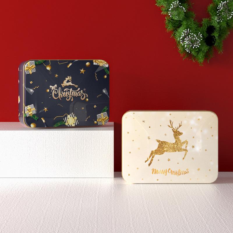 Christmas Tinplate Candy Tin Can Metal Box Cartoon Elk Santa Claus Letter Printed Xmas Candy Cookie Tea Storage Gift Case