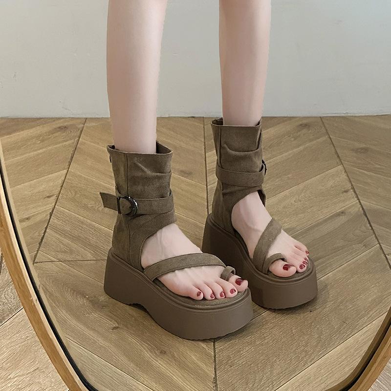 

Muffin thick-soled boots heightening set of toe sandals women s 2025 new summer western cowboy stacking boots pinching short boots 39