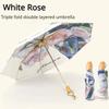 Fashion Print Pocket Flat Sunshade Umbrella High-End Pocket High Density Practical Beautiful Wind Resistant Leak Proof Umbrella