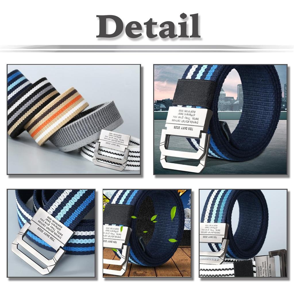 [White Fang] Canvas Belt, Striped, Casual, Stylish, Pop, Men's & Women's BT823 (Khaki Stripe)