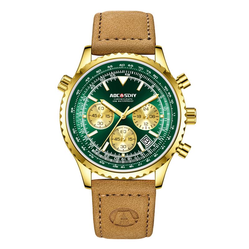 Men's Multifunctional Leather Strap Watch: Waterproof, Luminous, Calendar Feature