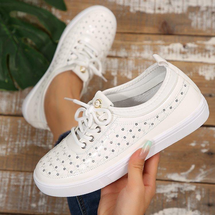 

European and American women s shoes casual low-top white crystal board shoes rivet Liuding Lefu red-soled shoes couple Internet celebrity board s 43 белый