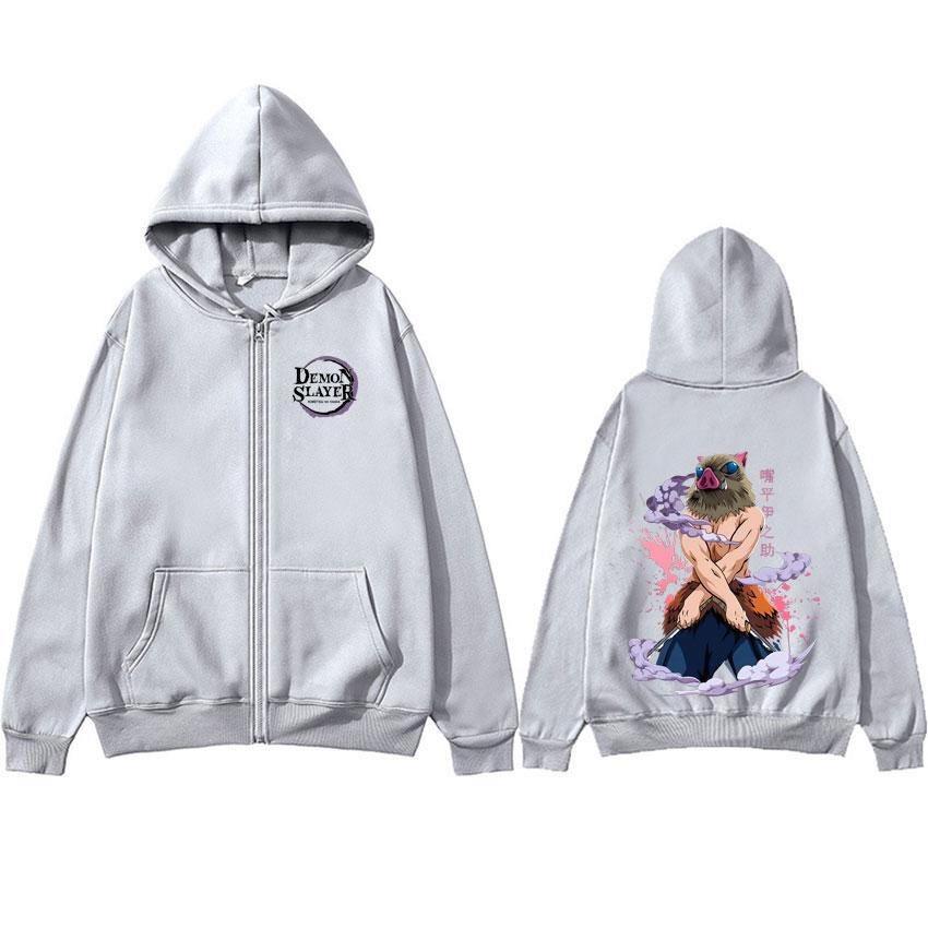 Hashibira Inosuke Print Hooded Casual Sweatshirt Autumn Winter Mens Harajuku Graphics Anime Zipper Hoodie