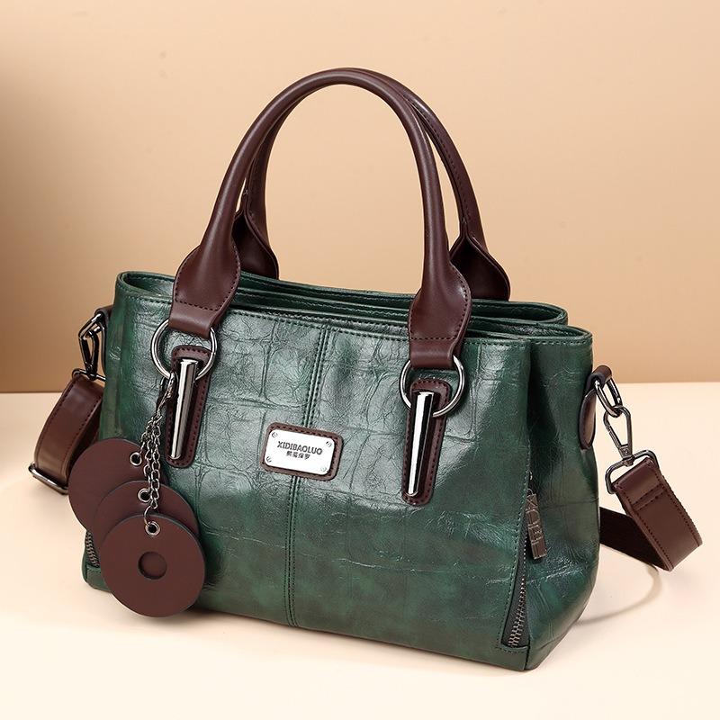 Autumn Winter New Women's Handbag Fashion Contrasting Color PU Leather Messenger Bag Retro European American Style Horizontal Square Ladies Boston Bag
