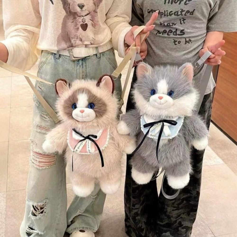 Soft Plush Plush Ragdoll Cat Backpack Simulated Ragdoll Cat Crossbody Bag Travel Storage